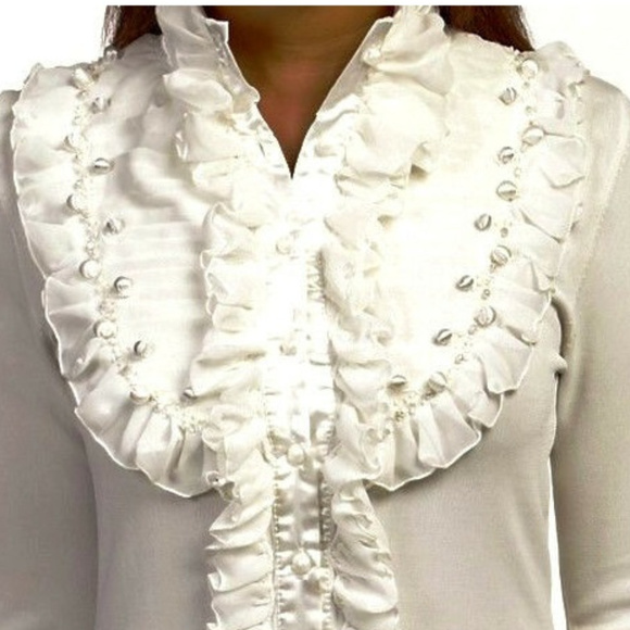 RuffLe Frill Bib TOP Stretch Knit Sweater Cardigan - Picture 3 of 3
